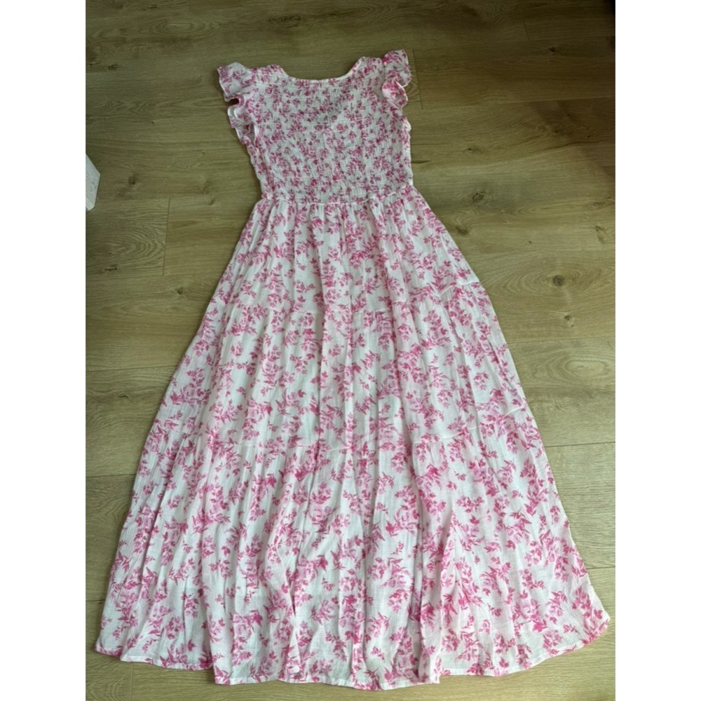 Anthropologie By The River Smocked Floral Dress Pink Cottagecore Feminine sz M - Picture 2 of 13